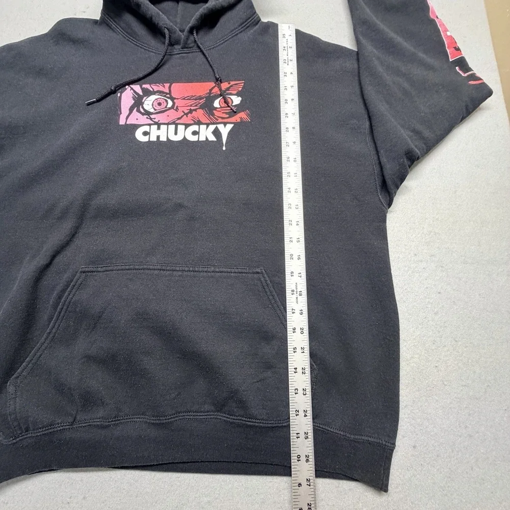 Chucky Let's Be Friends Hoodie Black Horror Childs Play Graphic Pullover Size XL